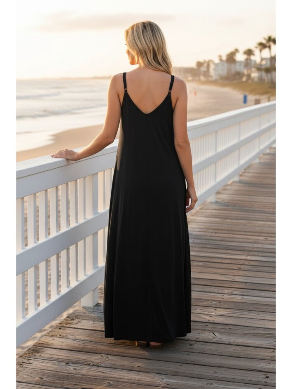 Zenana Side Pocket V-Neck Relaxed Fit Spaghetti Strap Maxi Dress - Picture 2 of 7
